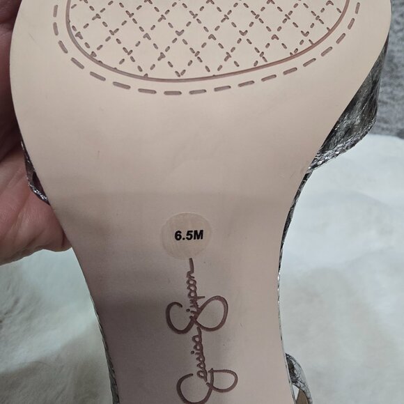 Jessica Simpson Silver Metallic Snake Print Heels Pump Ankle Strap NEW Sizes - Picture 13 of 15